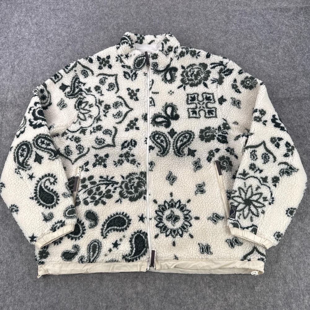 Kith Pinehurst Sherpa Fleece Jacket Mens XL White Paisley Kith & Kin Bomber